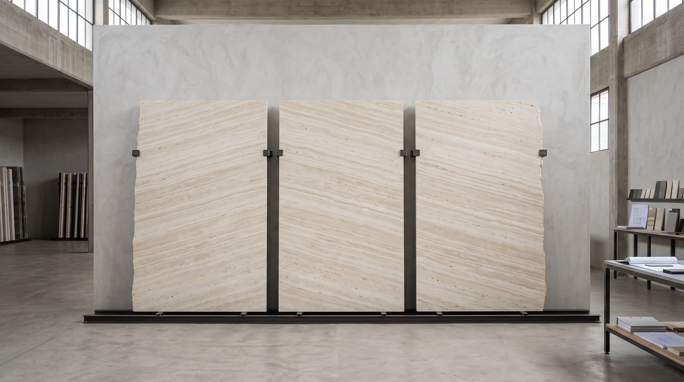 Travertine study — vein-cut slabs